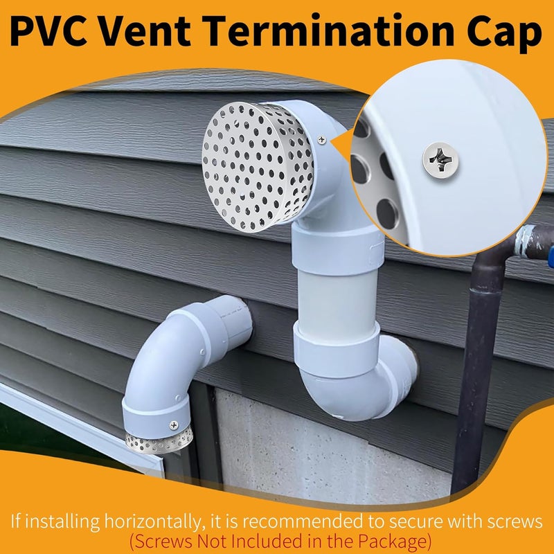LBG Products غطاء تهوية PVC، غطاء تهوية سقف من الفولاذ المقاوم للصدأ بقطر 4.33 بوصة، غطاء تهوية سقف مخروطي، ملحقات PVC لماسورة التهوية بقطر داخلي من 3.6" إلى 4.3"، شبكة لمنع دخول الأوراق والحطام. - Image 4